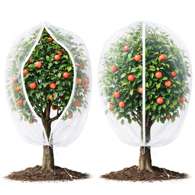 Homoda fruit tree netting cover with zipper and drawstring protecting trees while allowing sunlight.