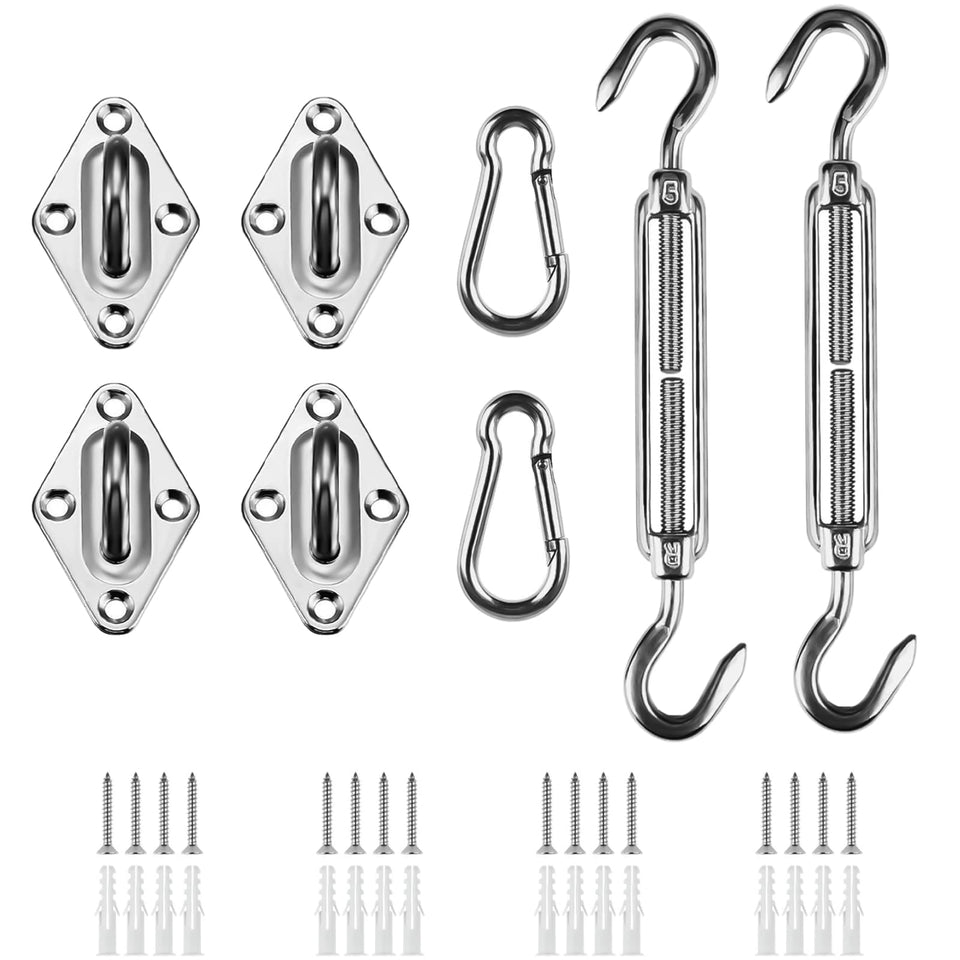 Homper awning attachment wall brackets provide sturdy mounting for shade sails.