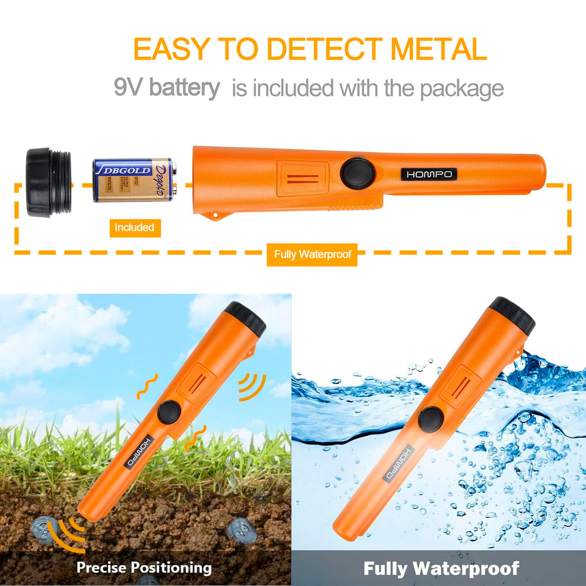 HOMPO pinpointer emits audio and vibration alerts for clear signals