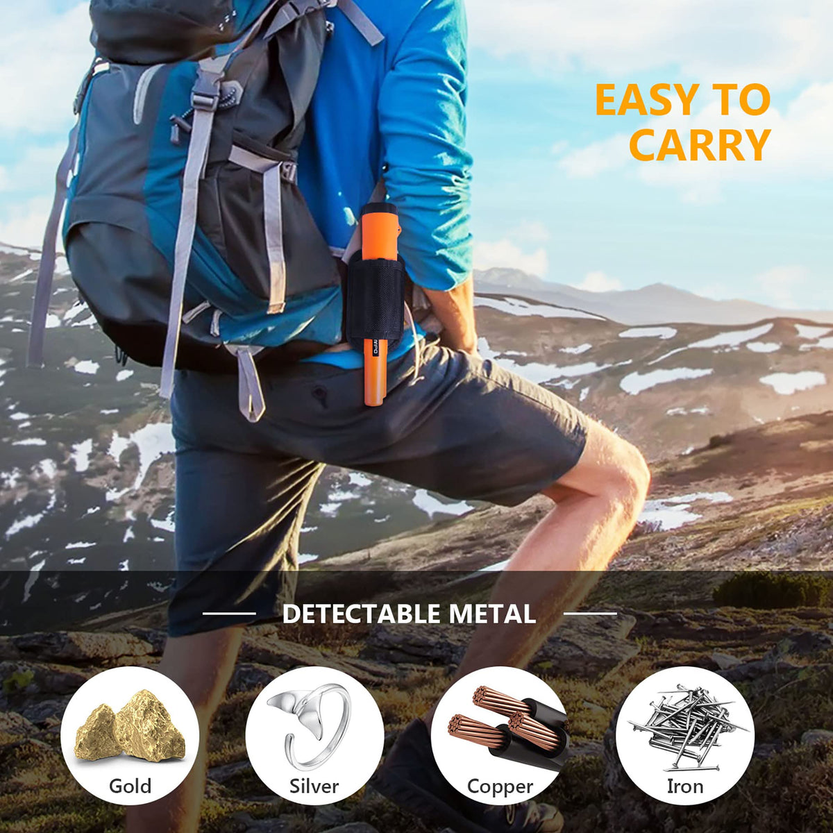 HOMPO pinpointer with belt holster for secure carry during hunts