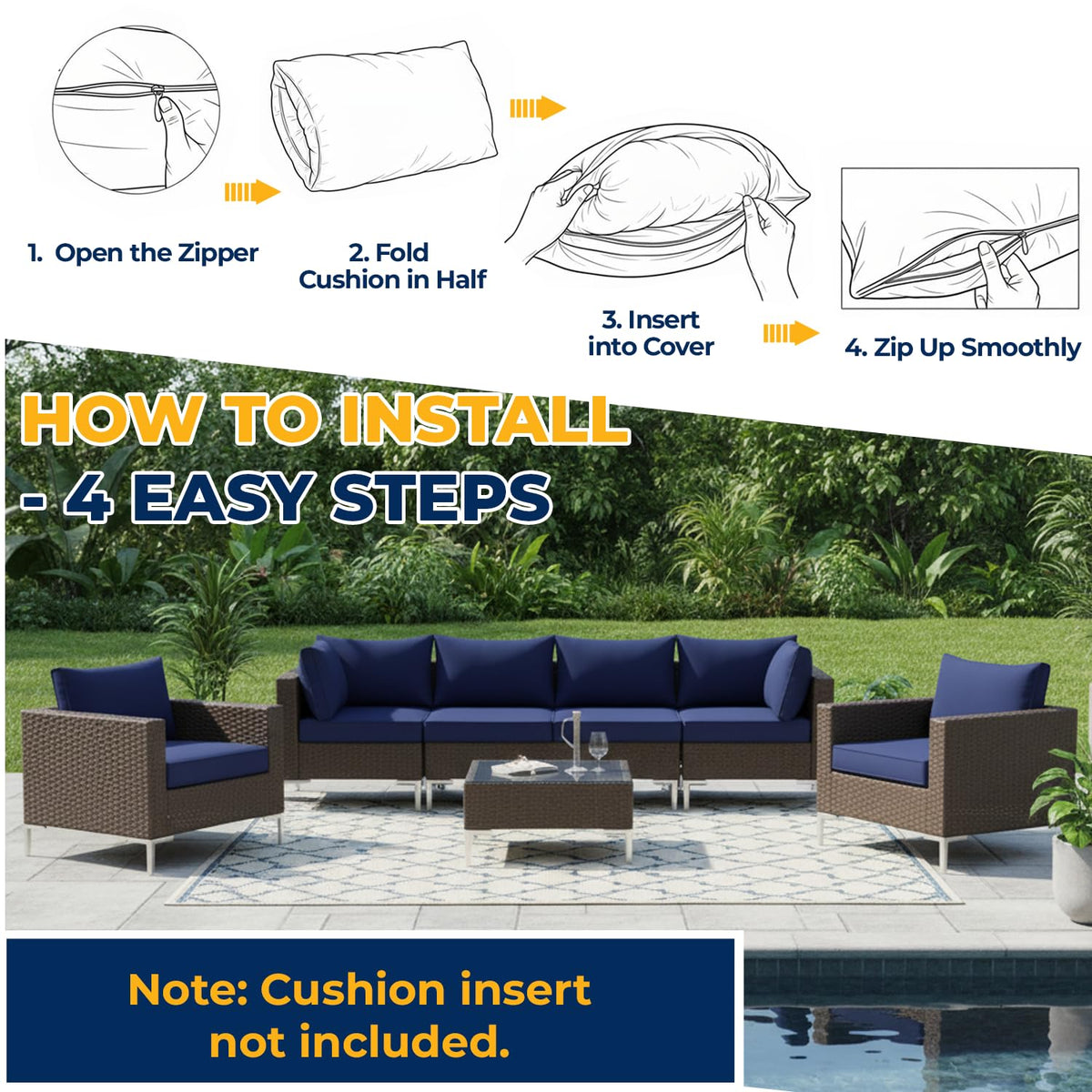 HOMREST fits standard six-seat sectional cushions for a tailored look.