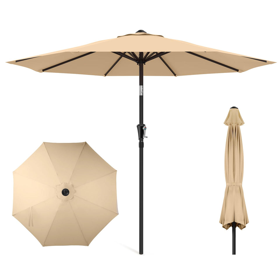 HOMSHADE 9ft patio umbrella beige canopy providing broad outdoor shade.