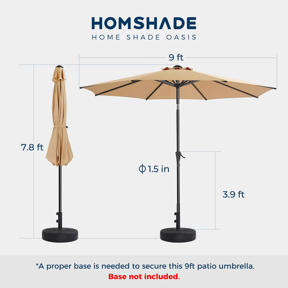 HOMSHADE beige outdoor umbrella enhances patio aesthetics and shade.