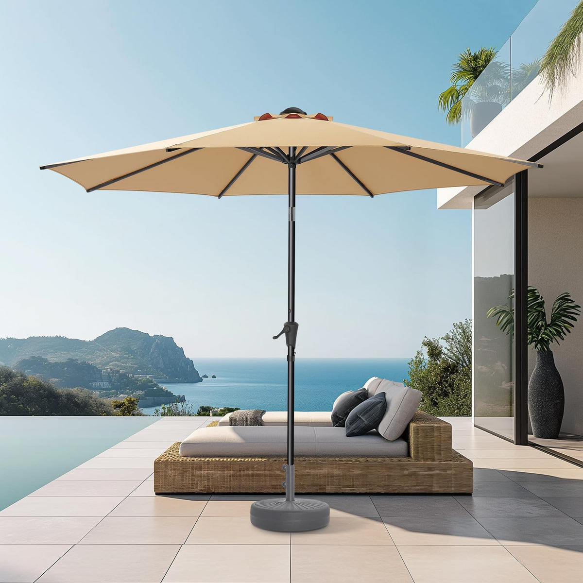 HOMSHADE crank-tilt umbrella enables quick adjustment for optimal sun coverage.