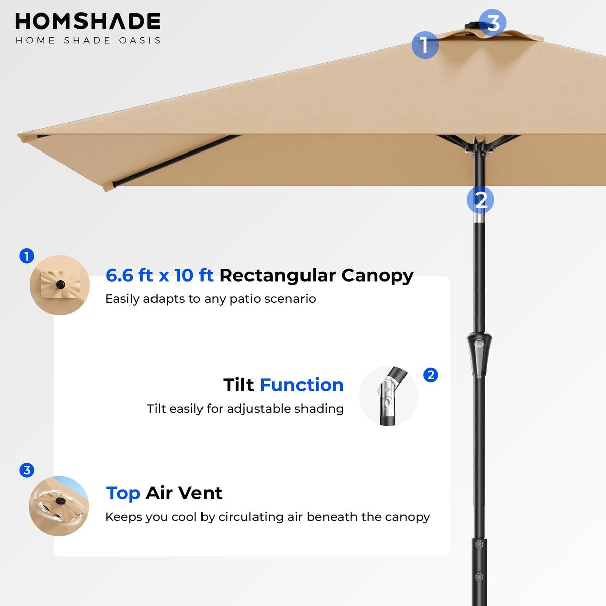 HOMSHADE in-box includes umbrella and manual for quick setup.