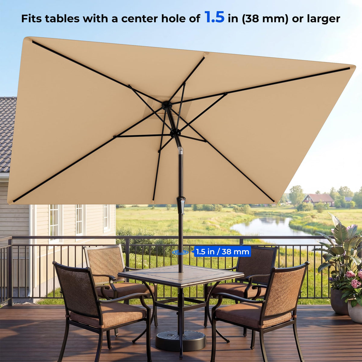 HOMSHADE sturdy frame with six ribs for reliable outdoor shade.