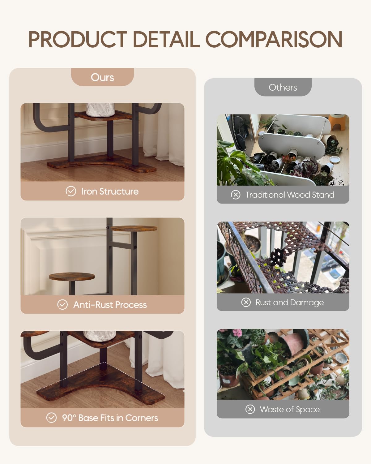 Homsorout brown finish blends metal and wood for modern charm.