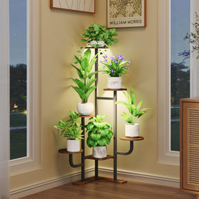 Homsorout 6-tier corner plant stand displayed in a cozy living room corner