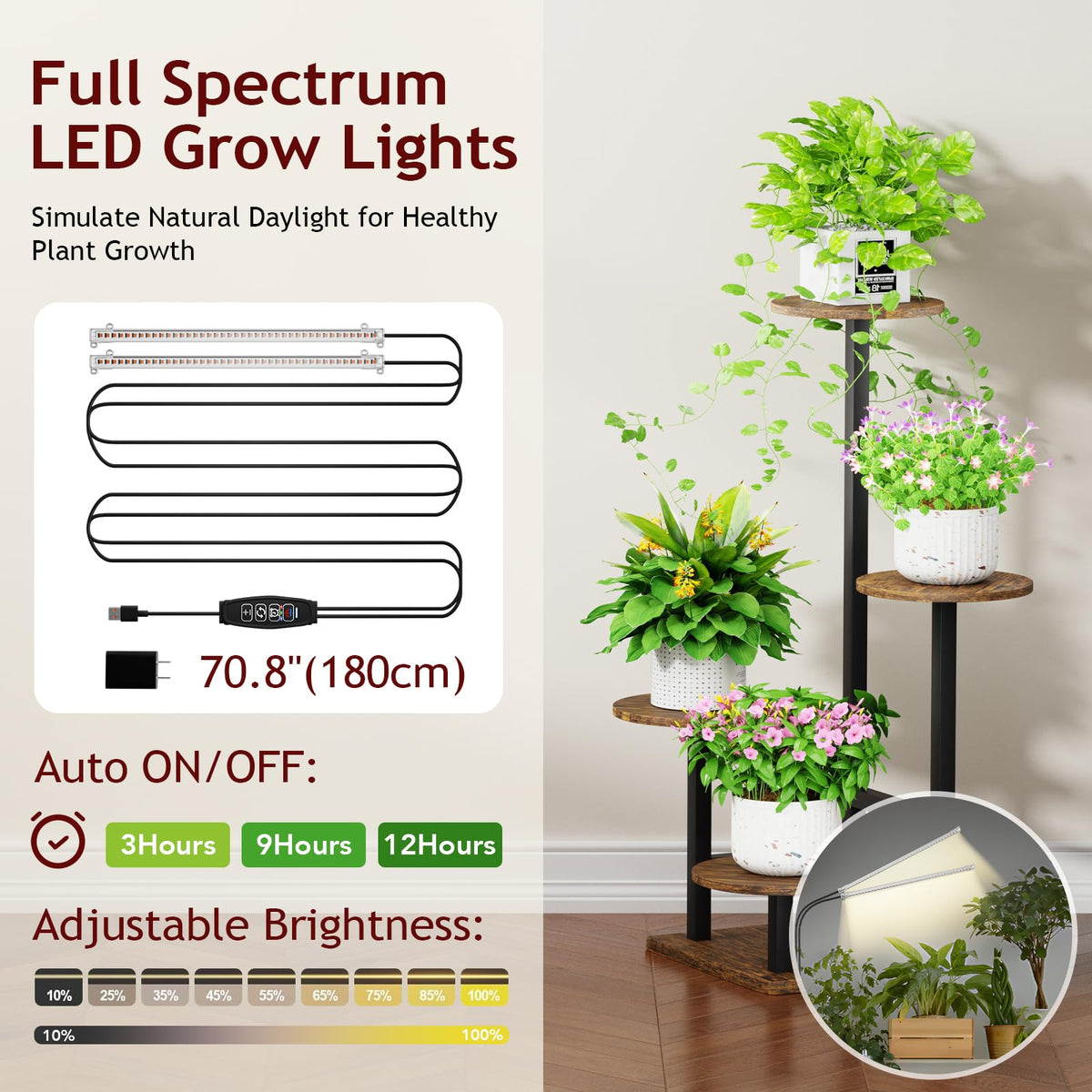Homsorout grow light top with adjustable brightness for healthy indoor greens