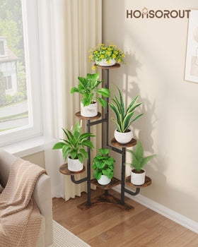 Homsorout plant stand enhances living room decor with natural warmth.