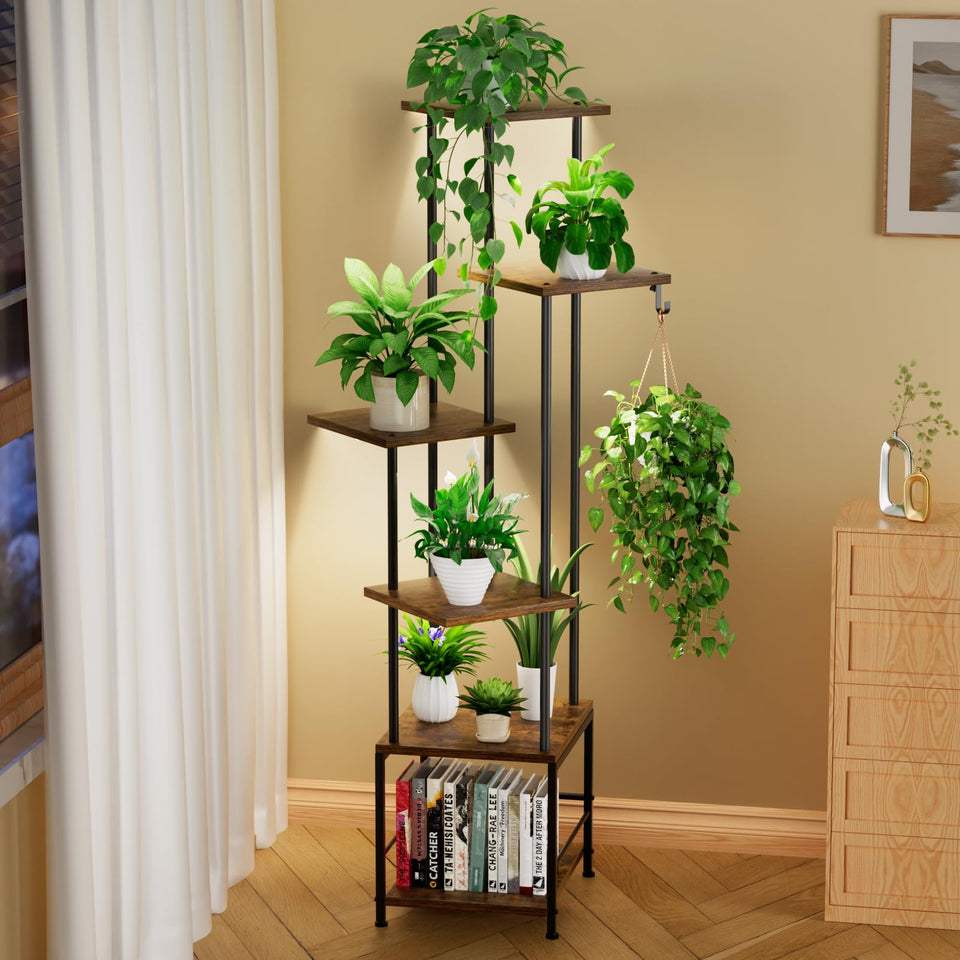 Homsorout plant stand with top-tier grow light boosts indoor plant growth