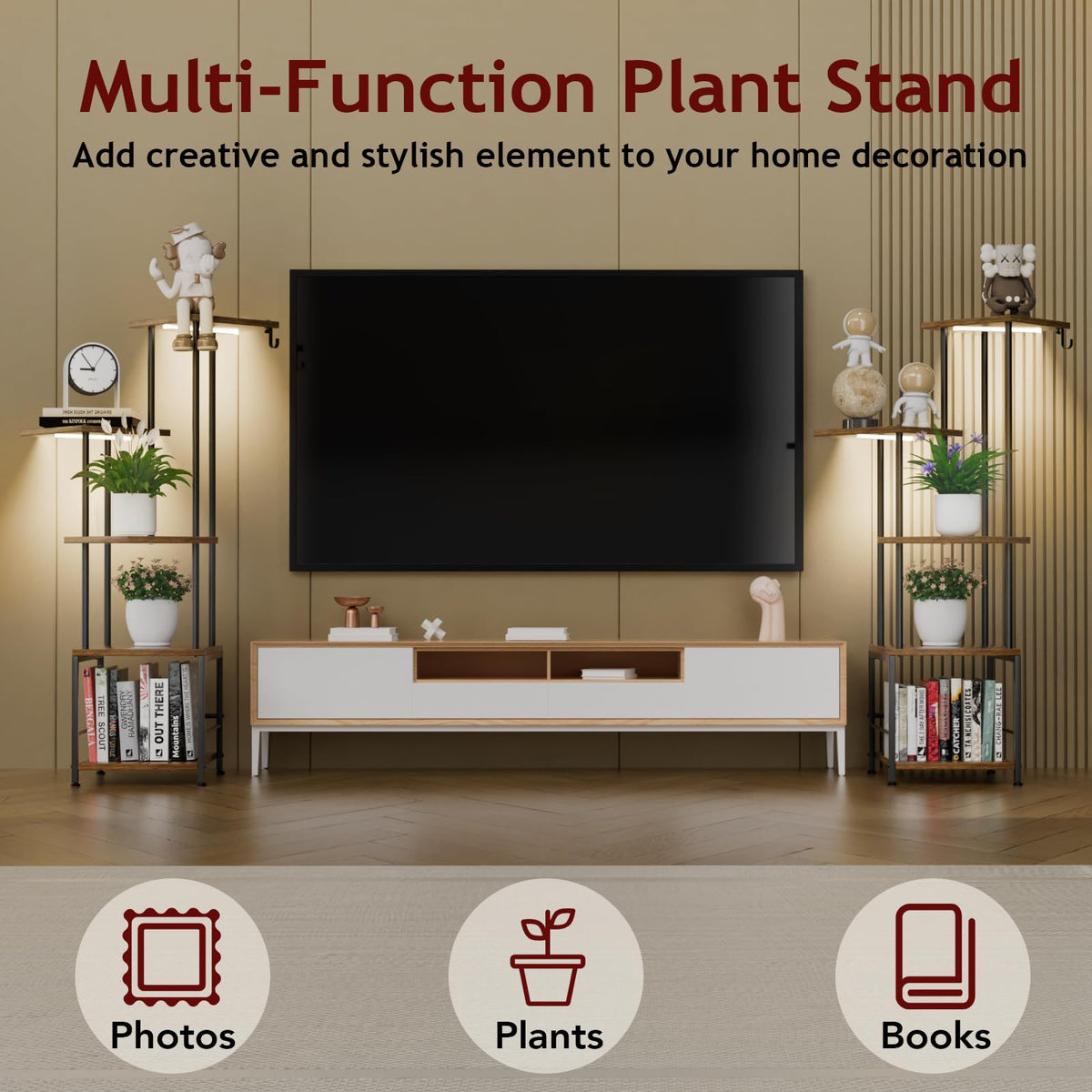 Homsorout walnut shelves detail with plant display and durable finish