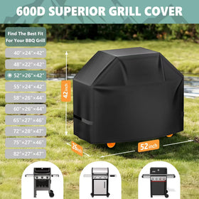 HomWanna 52-inch grill cover front view fits Weber Spirit securely.