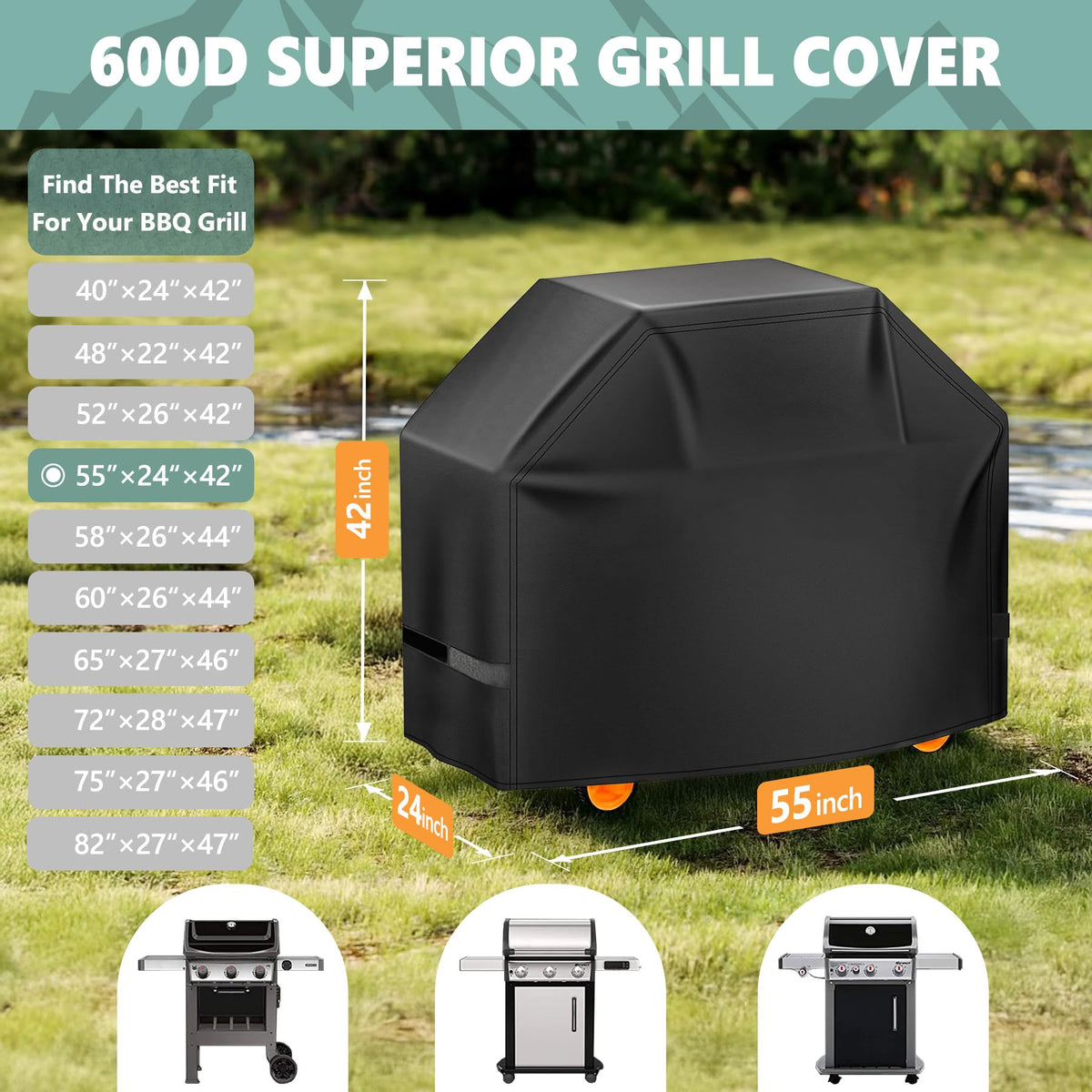 HomWanna waterproof 600D fabric keeps the grill dry during storms.