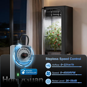 Hon&Guan inline fan controller demonstrates adjustable speed for balanced airflow.