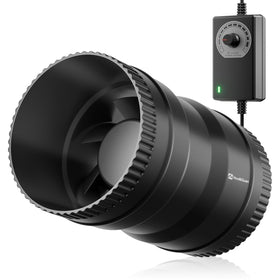 Hon&Guan 4-inch inline fan front view boosts compact ventilation in tight spaces.
