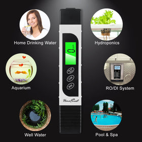 HoneForest TDS Meter in aquarium setup for quick water quality checks.