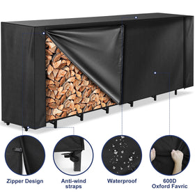 HONEST OUTFITTERS 8ft firewood rack cover zipper detail enables easy access