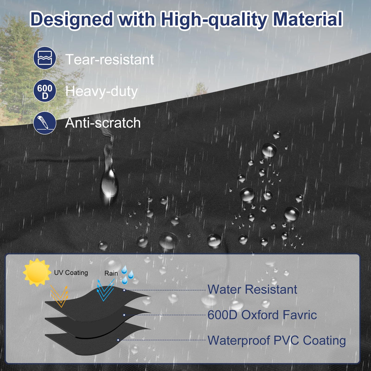 HONEST OUTFITTERS waterproof 600D Oxford material keeps the rack dry in showers.