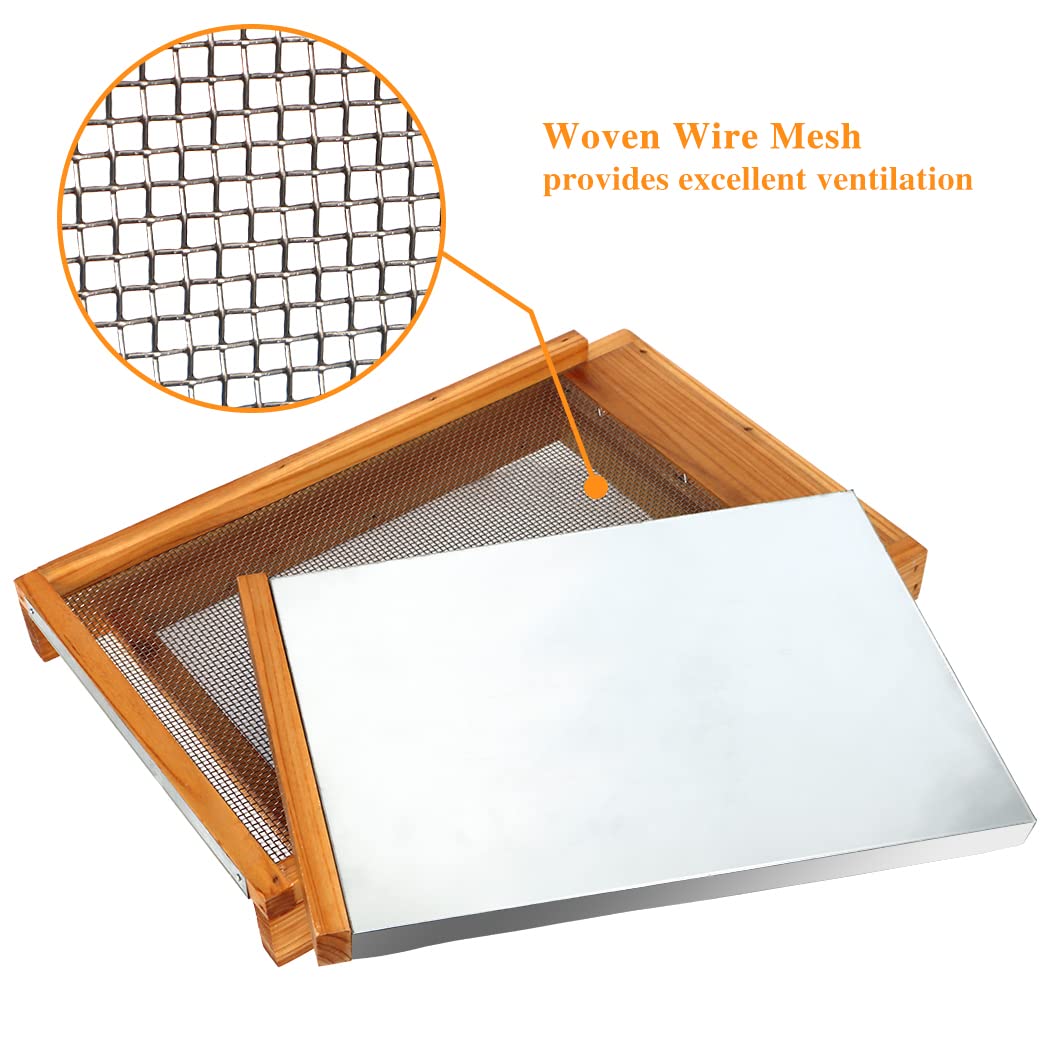 Honey Lake Langstroth bottom board shows metal insert for extra strength and climate control.