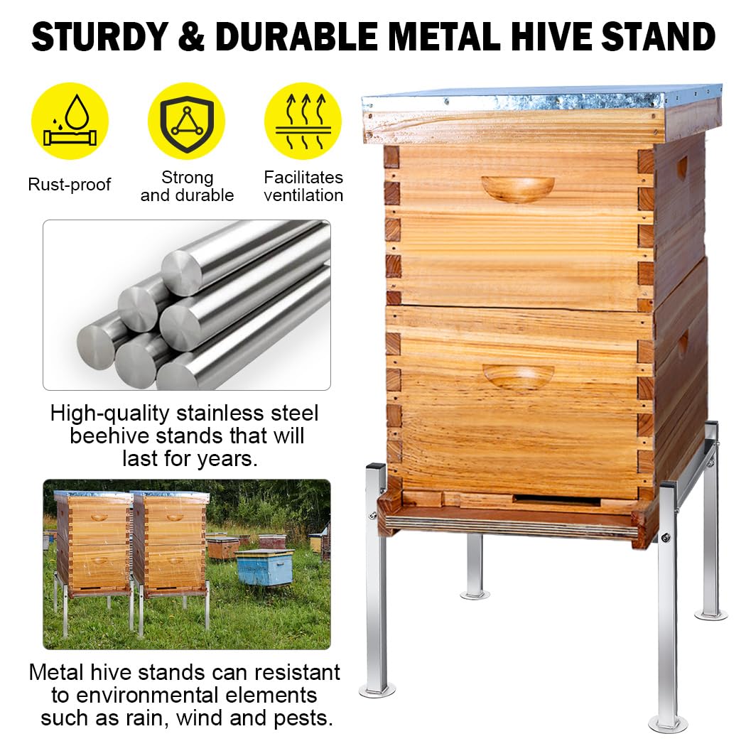 Honey Lake Metal Bee Hive Stand with sturdy legs for windy apiaries.
