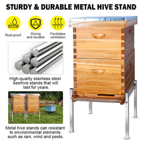 Honey Lake Metal Bee Hive Stand with sturdy legs for windy apiaries.