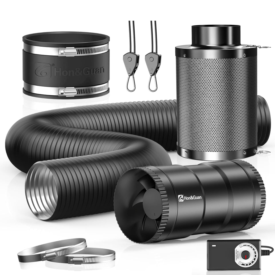 Hon&Guan 4-inch inline duct fan powering quiet, efficient airflow for grow tents.