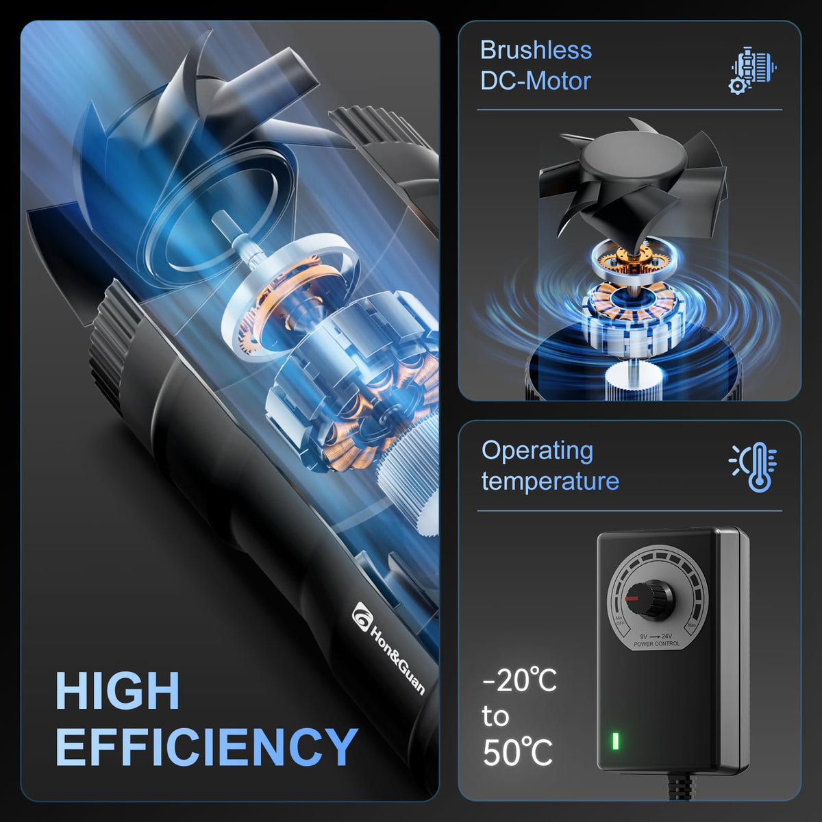 Hon&Guan 6 inch inline booster fan speed controller enables precise airflow adjustments.