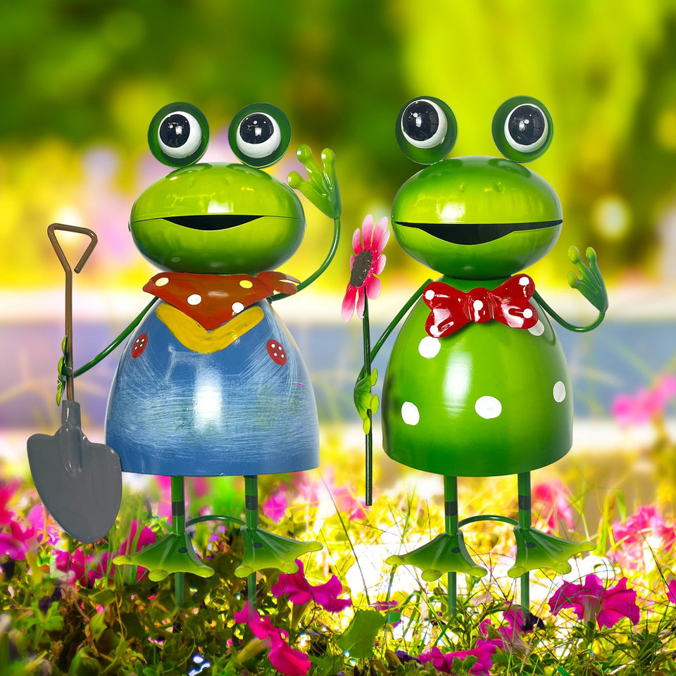 HONGLAND cute frog garden stake with flowers brightening outdoor spaces.