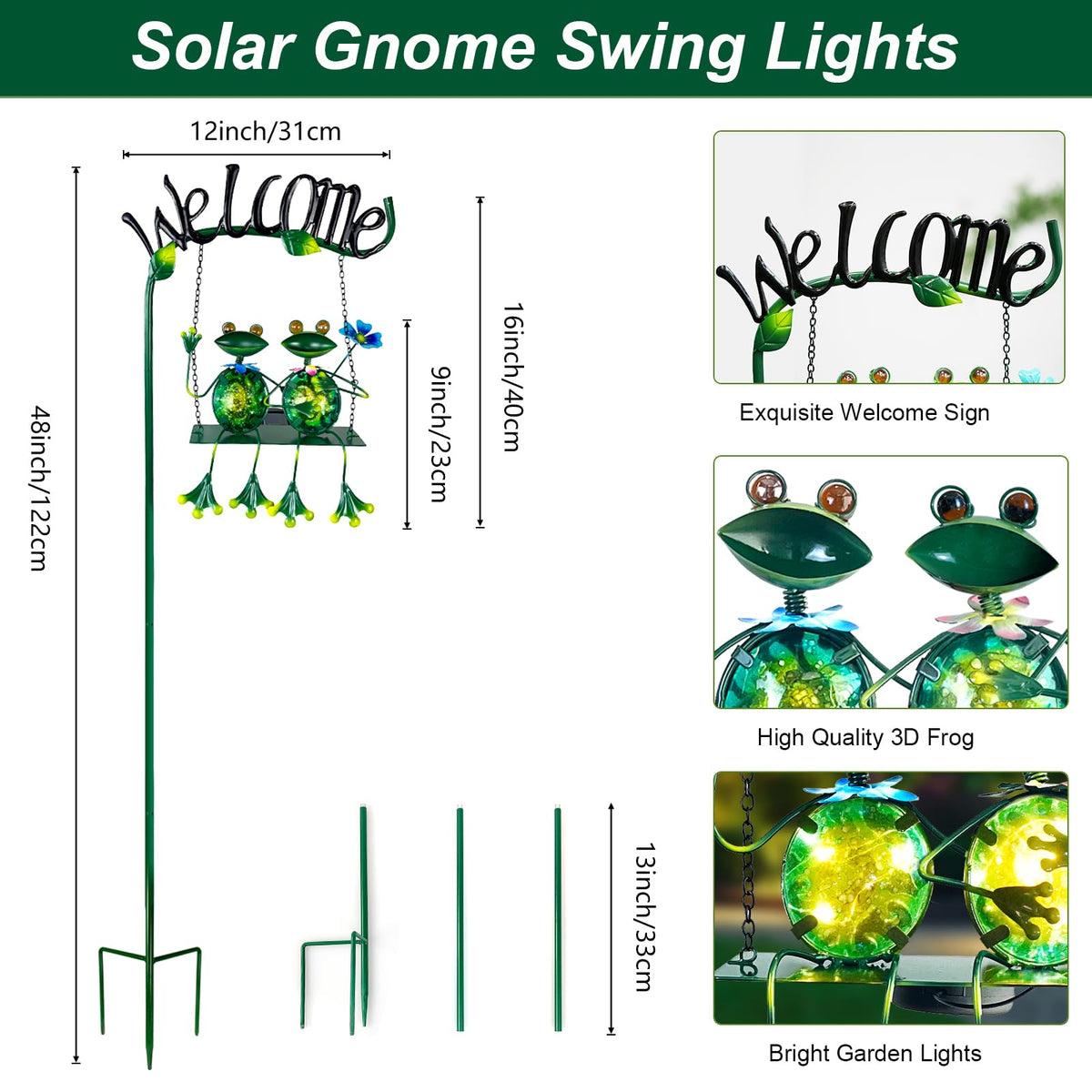 HONGLAND frog-swing garden decor brightens paths after dusk.
