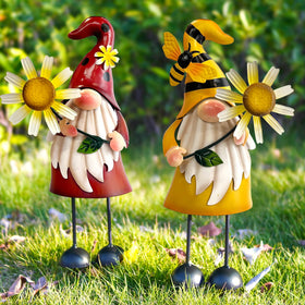 HONGLAND rust-proof metal gnomes for garden with sunflower accent
