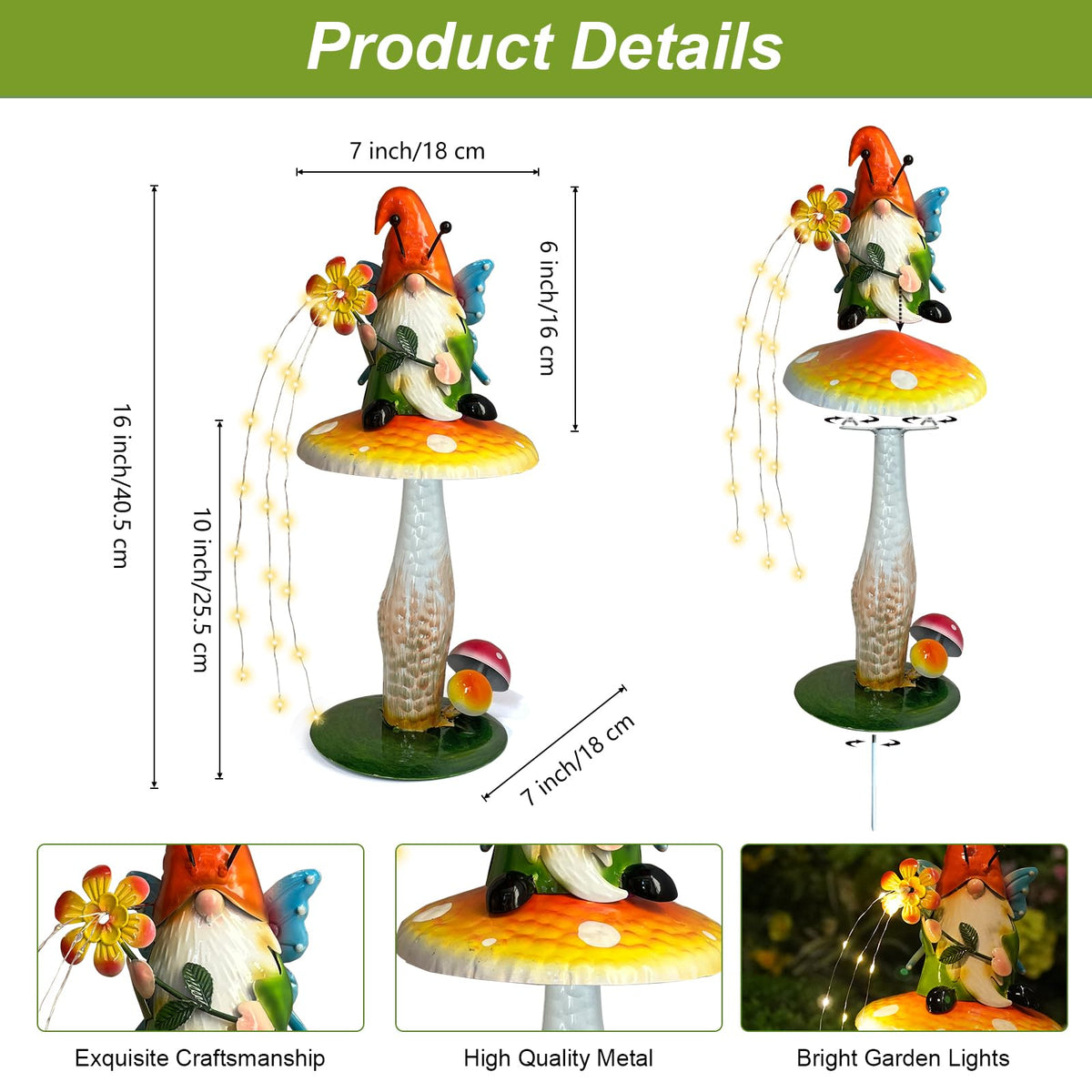 HONGLAND gnome with mushroom light creates a charming front-yard glow.