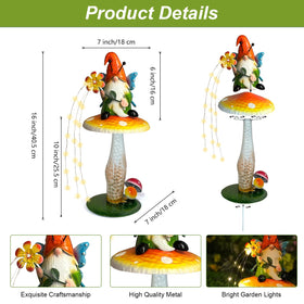HONGLAND gnome with mushroom light creates a charming front-yard glow.