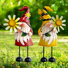 HONGLAND gnomes yard decor sunflowers and bees stake for outdoor charm