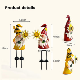 HONGLAND metal gnomes garden decor 18-inch stakes for lawn display