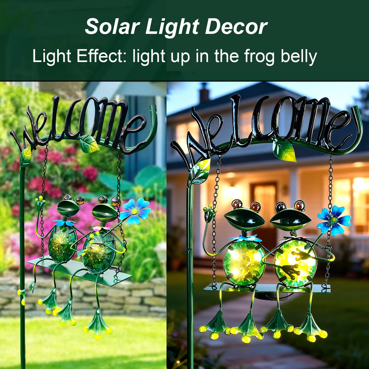 HONGLAND outdoor solar welcome sign lights pathways and yard.