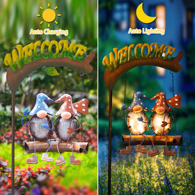 HONGLAND solar garden lights illuminate walkways with whimsical gnomes.