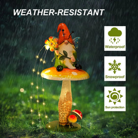 HONGLAND solar mushroom gnome lights provide cord-free evening illumination.