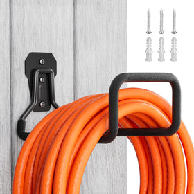 Hongmai garden hose holder wall mount showcases sturdy steel construction for outdoor use.