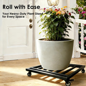 Hongsane square plant stand with casters provides stable mobility for big pots.