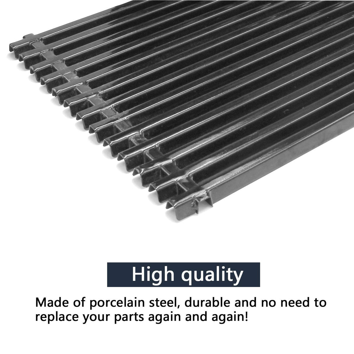 Porcelain enamel grates shown with easy-clean, SGS-tested quality.