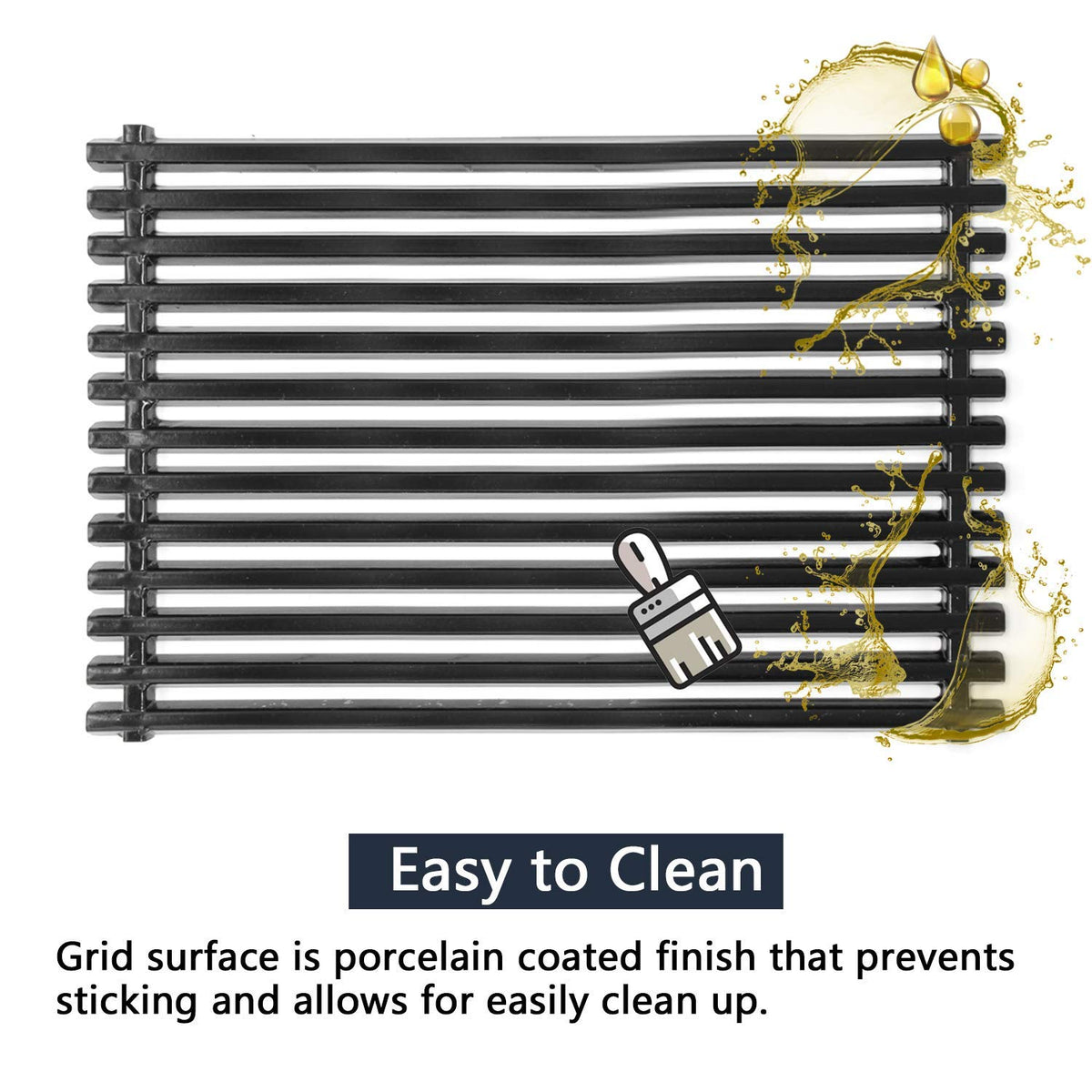 Stainless steel burner tubes and crossover alignment aid even heat.