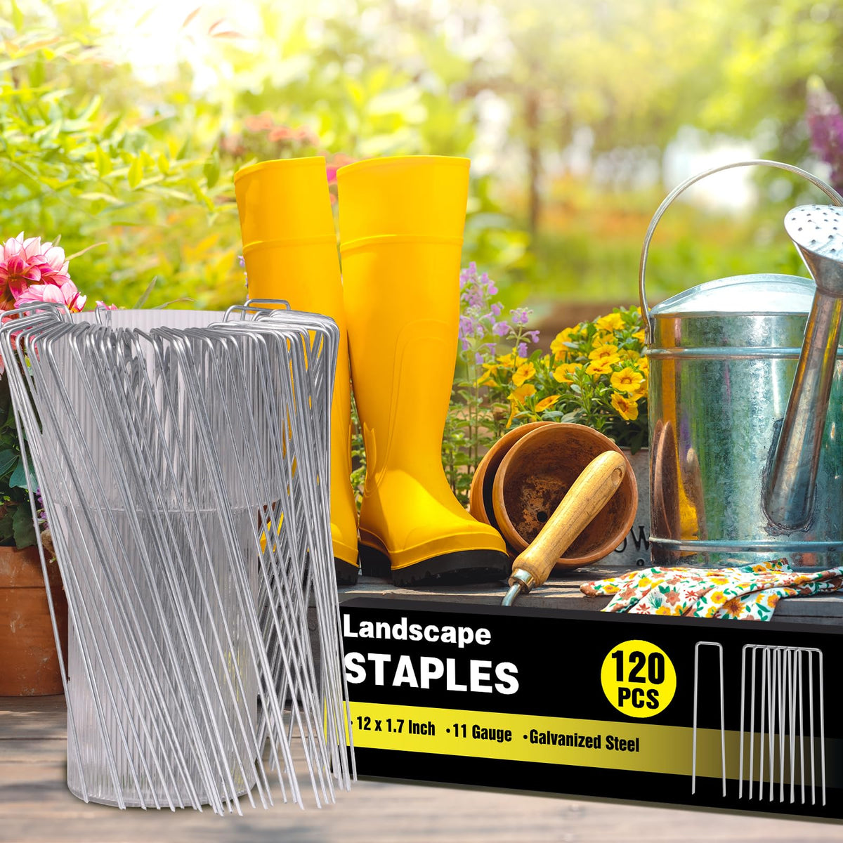 HongWay galvanized steel stakes driven into soil stabilizing garden edging.