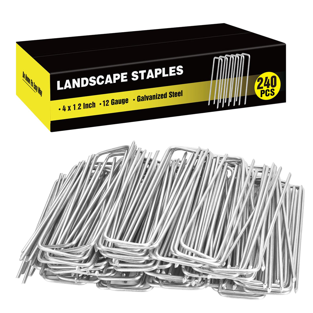 HongWay 4-inch landscape staples in packaging for easy storage.