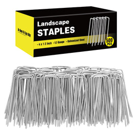 HongWay 500-pack 4-inch landscape staples for lawn anchoring and fabric security.