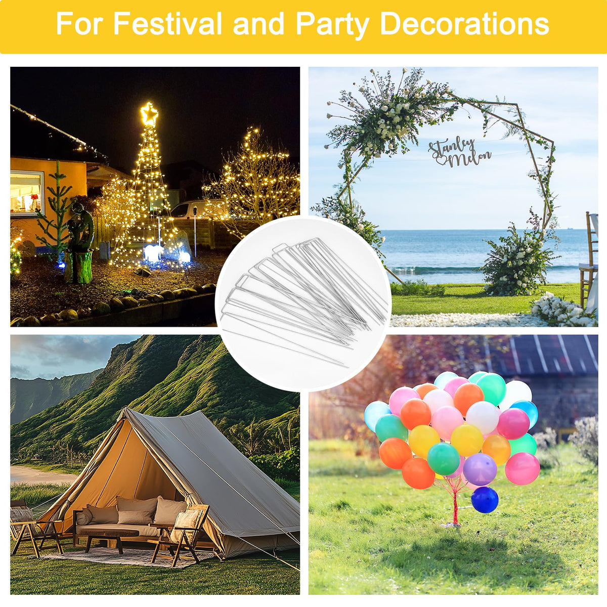 HongWay landscape anchors support tents and outdoor decorations in diverse settings