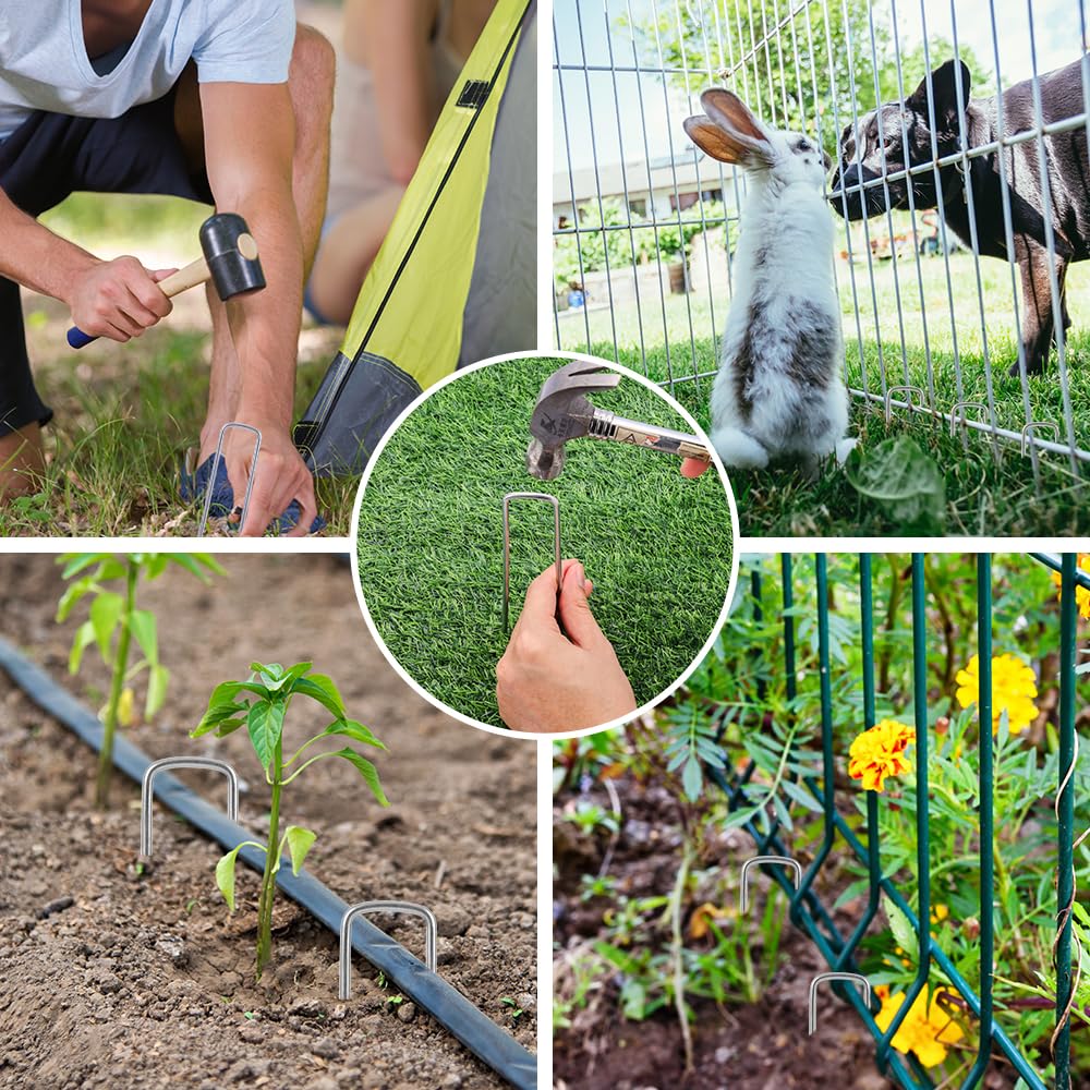 HongWay irrigation tube secured by a landscape staple for tidy water lines.
