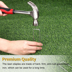 HongWay stake securing irrigation tubing in place on the lawn.