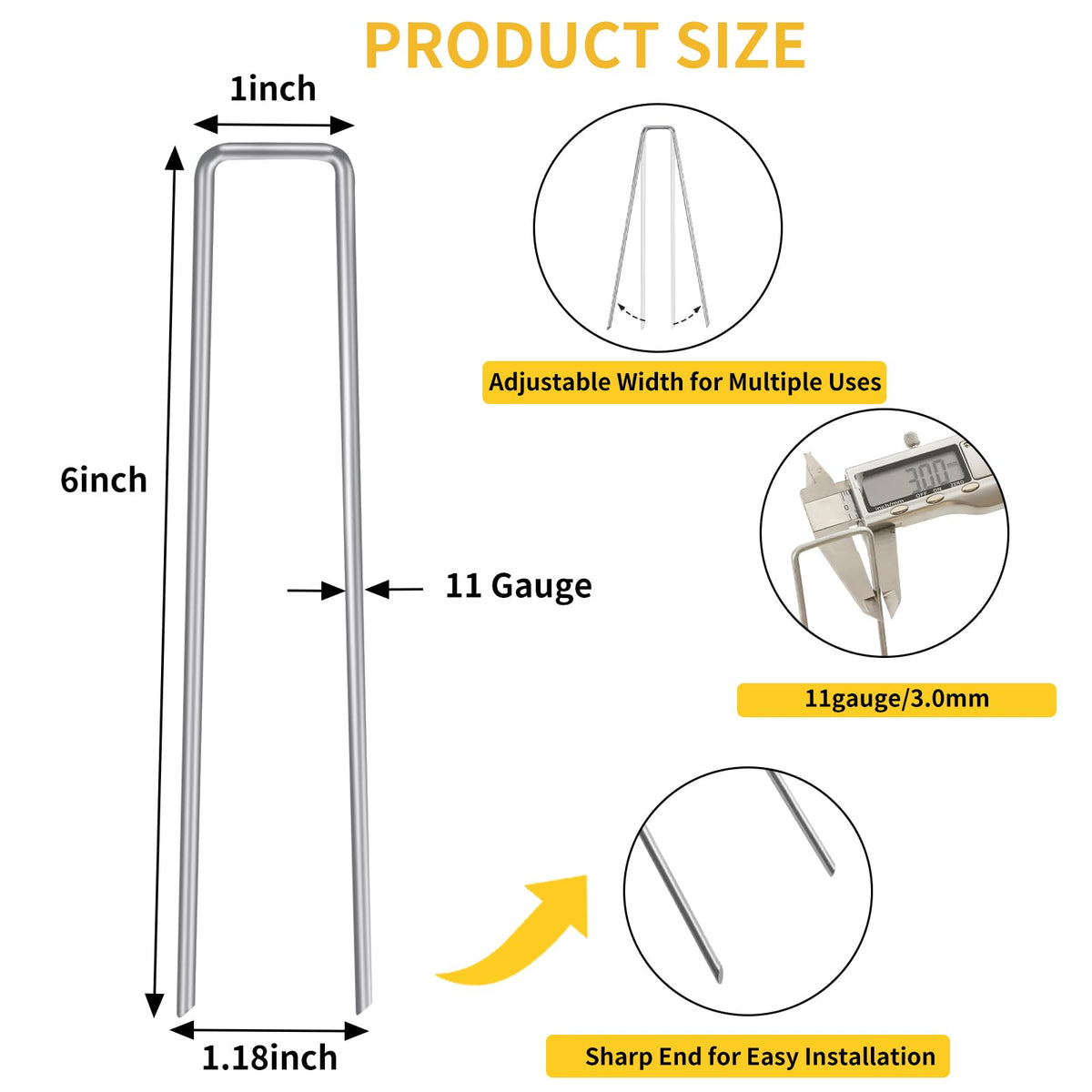 HongWay sod pins 6in with 11 gauge steel for sturdy lawn anchoring