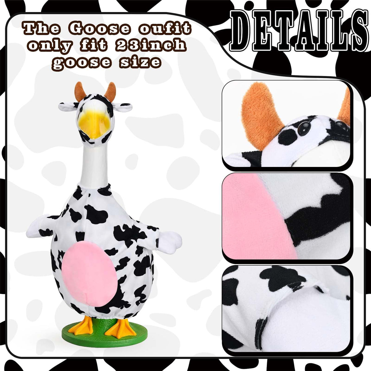 Honic cow goose outfit on statue adds playful charm to outdoor decor
